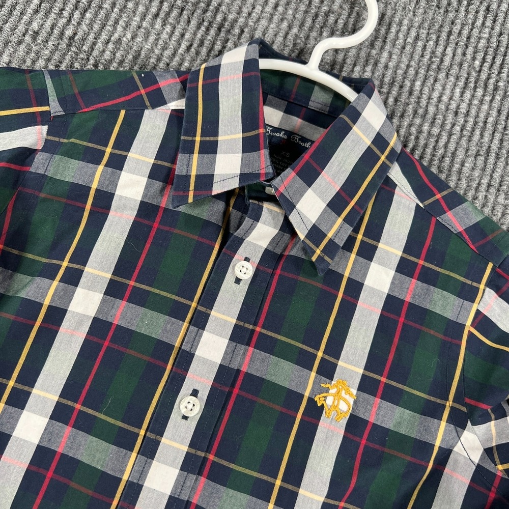 Brooks Brothers Shirt Boys XS Extra Small Green Plaid Long Sleeve‎ Button Up